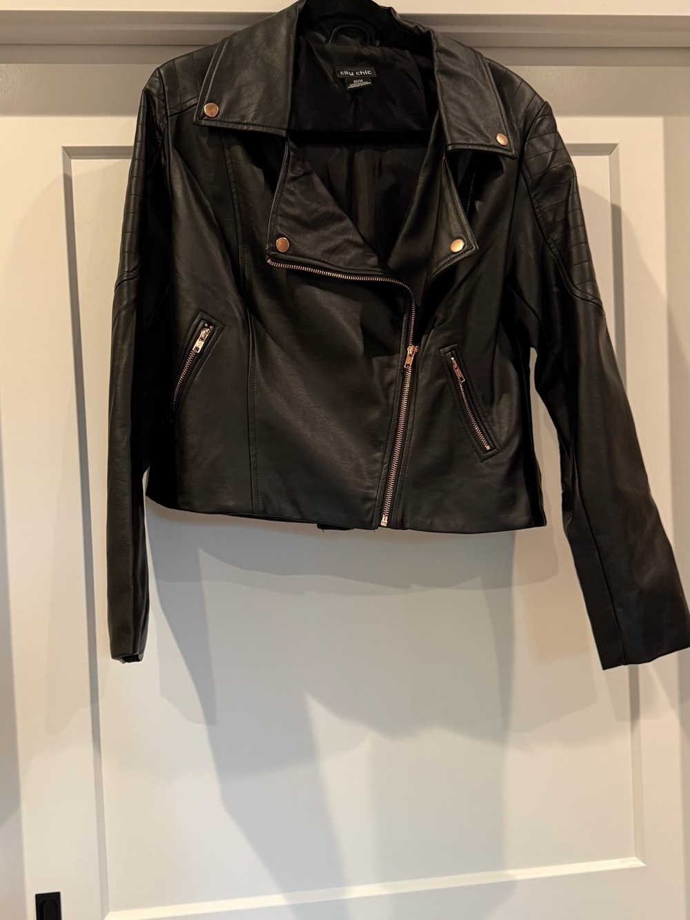 City Chic Black Faux Leather Asymmetrical Moto Jacket
